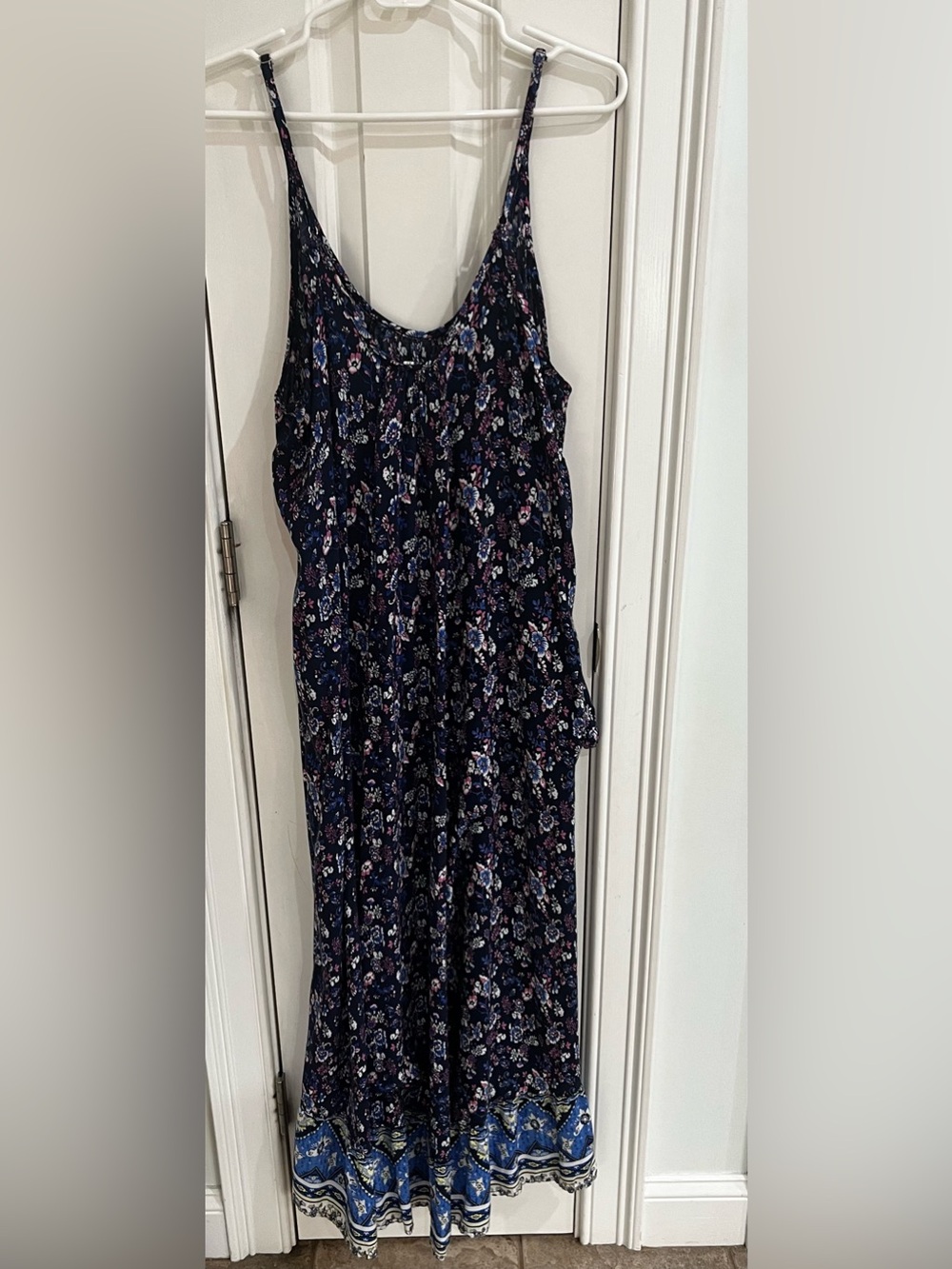 Navy Floral Maxi Dress with Blue Hem - Picture 7 of 7
